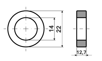 Размеры феррита R22x14x12,7 PC40