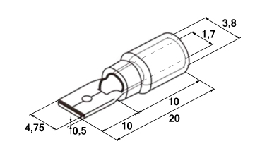 Схема наконечника плоского изолированного MDD1.25-187(5) 0,5-1,5 мм² 0,5×4,75 мм