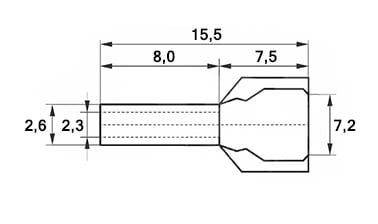 Схема наконечника штыревого втулочного двойного изолированного DTE01508 white 1,5 мм² Ø 2,3 мм