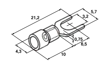 Схема наконечника вилочного изолированного SV1.25-3.2 0,5-1,5 мм² Ø 3,2 мм
