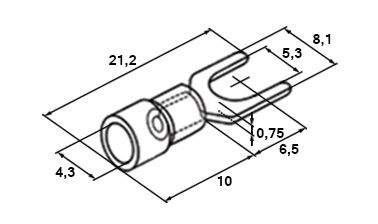 Схема наконечника вилочного изолированного SVS1.25-5 0,5-1,5 мм² Ø 5,3 мм