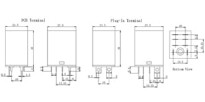 Размеры реле 13F-2 со штыревыми выводами и выводами для пайки