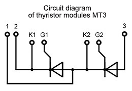 Thyristor module connection diagram MT3-165-22-F