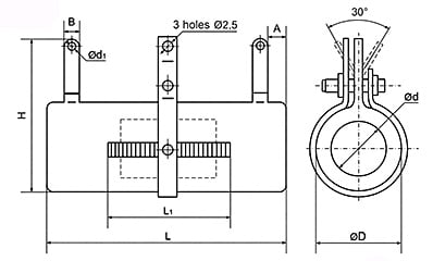 Drawing of wirewound tubular resistor