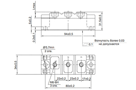 Размеры тиристорного модуля МТТ8/3-125-16
