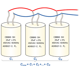 Изображение подключения конденсаторов CBB60 с гибкими выводами