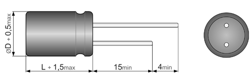 Габаритные и установочные размеры конденсаторов электролитических с гибкими выводами radial