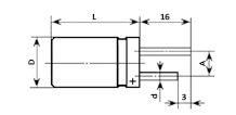 Схема, чертеж габаритных и установочных размеров конденсаторов электролитических К50-16