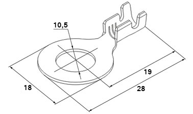 Схема наконечника кольцевого неизолированного DJ431-10D 2,5-4,0 мм² Ø 10,5 мм