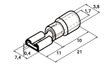 Схема наконечника плоского изолированного FDD1.25-250 0,5-1,5 мм² 0,8×6,35 мм