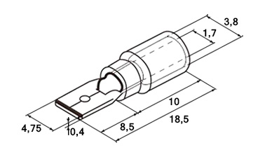 Схема наконечника плоского изолированного MDD1.25-187(8) 0,5-1,5 мм² 0,8×4,75 мм