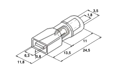 Схема наконечника плоского изолированного MDFNY1.25-250 0,5-1,5 мм² 0,8х6,35 мм