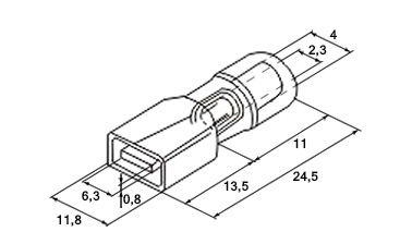 Схема наконечника плоского изолированного MDFNY2-250 1,5-2,5 мм² 0,8х6,35 мм