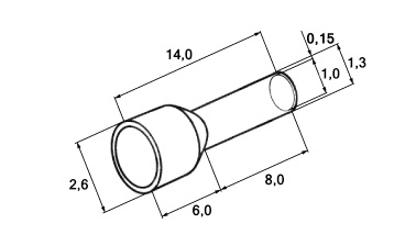 Схема наконечника штыревого втулочного изолированного DN00508 white 0,5 Ø 1,3 мм