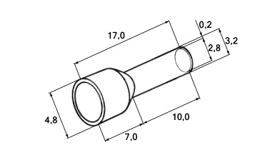 Схема наконечника штыревого втулочного изолированного DN04010 gray 4,0 Ø 3,2 мм