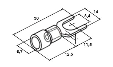 Схема наконечника вилочного изолированного SV5.5-8 4-6 мм² Ø 8,4 мм