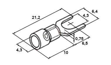 Схема наконечника вилочного изолированного SVS1.25-4 0,5-1,5 мм² Ø 4,3 мм