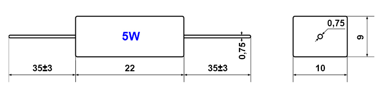 Габаритные и установочные размеры резисторов керамических 5W