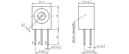 Габаритные размеры подстроечных резисторов СП3-19Б-В