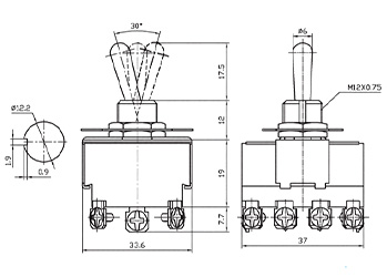Размеры тумблеров KN3(B)-403A