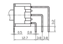 Размеры контактов PC-V в разъем на печатную плату микротумблеров серии MTS